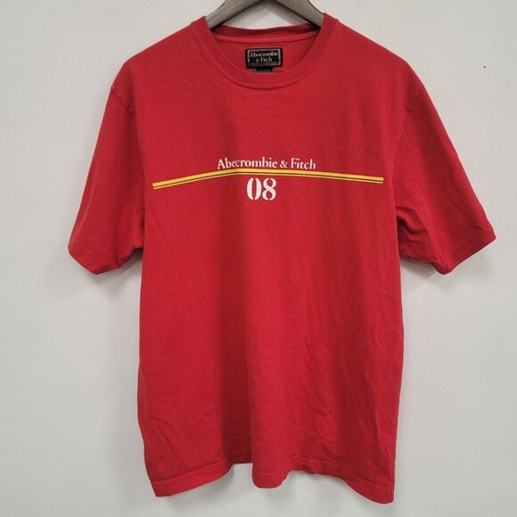 Abercrombie & Fitch Mens Y2K Spellout Shirt Size XL Red Crew Neck Preppy Sporty - Picture 1 of 9